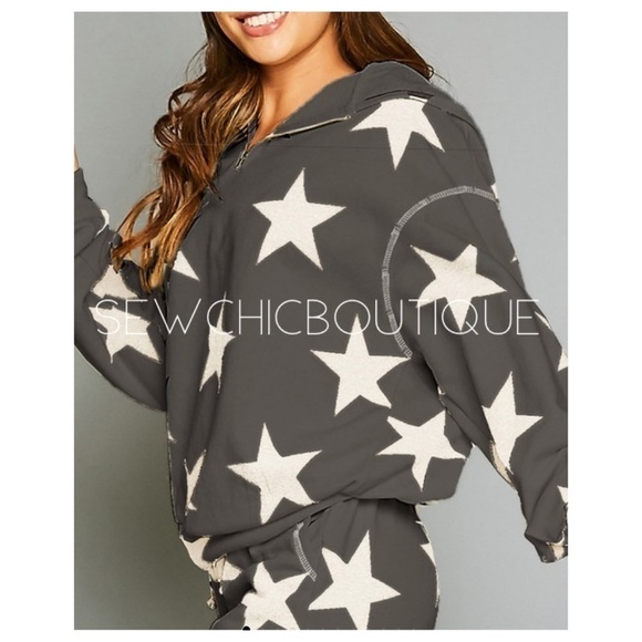 Star Printed Half Zip French Terry Hoodie - Picture 2 of 6